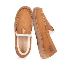 House Slippers for Men Moccasins - Memory Foam Warm Plush Indoor 11 Beige