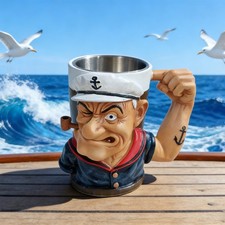 Novelty Cartoon Character Popeye 3D Sculpted Resin+Stainless steel Mug
