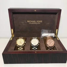 Women’s Michael Kors Special Edition Signed Diamond Accent 3 Watch Set In Box 