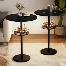 Bar Table with LED Light, Round Bar Table Set of 2, High-top Table with Metal...