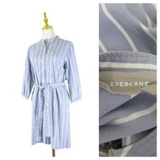 Everlane Light Blue White Striped Belted Button Down Cotton Shirt Dress Size 2
