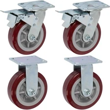 IconCasterWheels 6 x 2 Pro-Tech Polyurethane Heavy Duty Maroon Casters | Plate