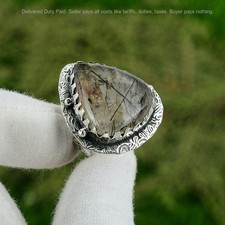 Valentines Sale Black Rutile Gemstone Statement Ring Jewelry Size 8 925 Silver