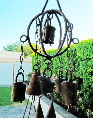 Vintage Wrought Iron Wind Chime Bells Rusty Primitive Round Rustic Decor