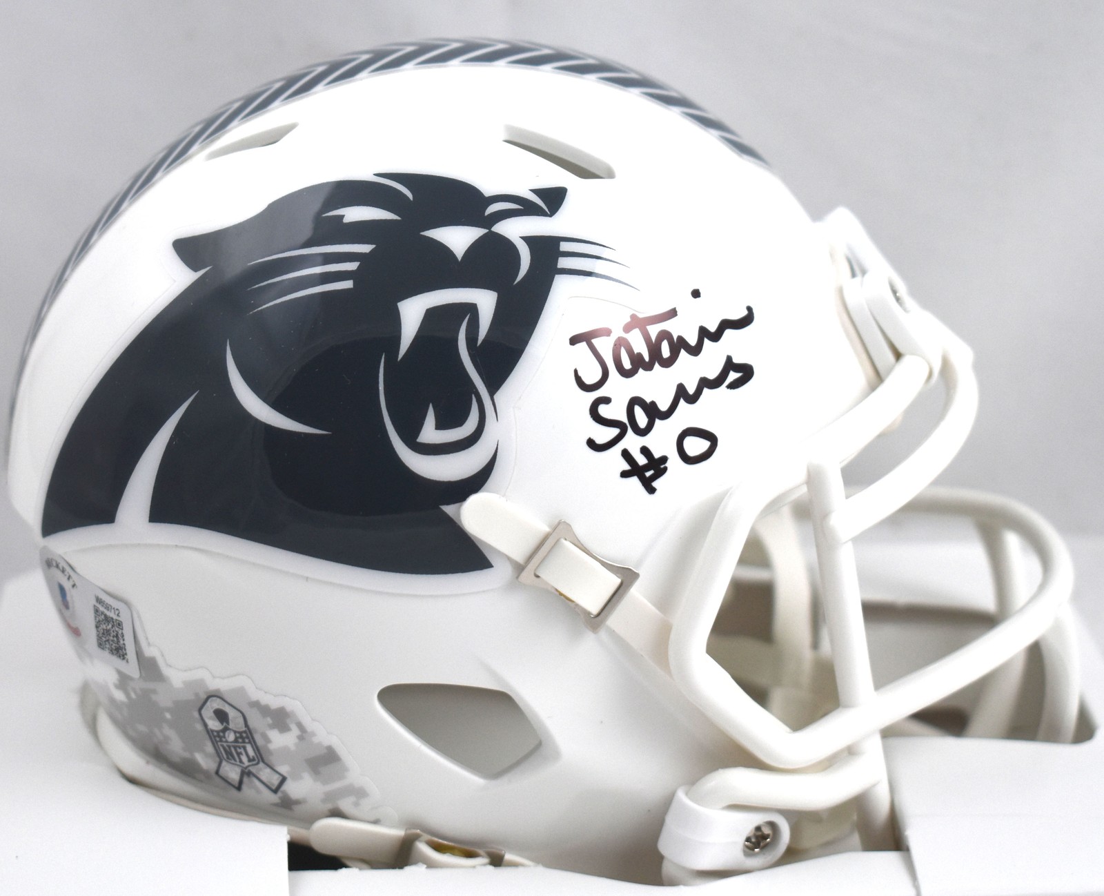 Ja'Tavion Sanders Autographed Signed Carolina Panthers Panthers Salute 2024 Speed Mini Helmet - Beckett W Holo 