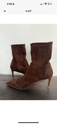 Stuart Weitzman Womens Stuart 75 Stretch Bootie Taupe 6.5 B
