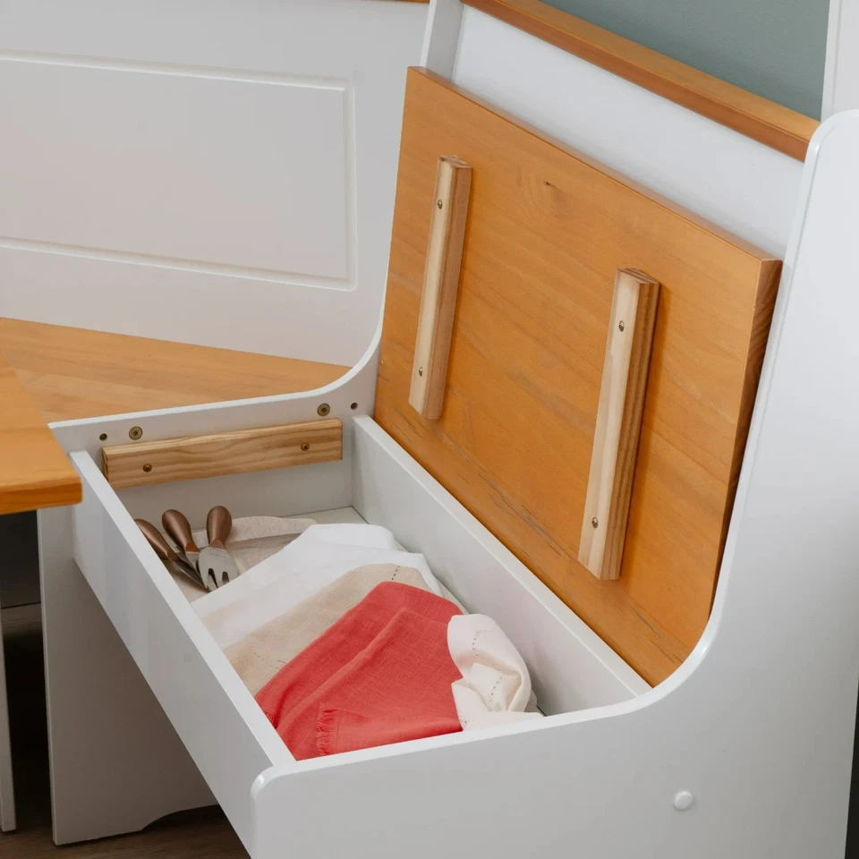 Juego de comedor de desayuno de esquina estilo granja con banco de almacenamiento - blanco con tapa Nat Foto 4 de 4