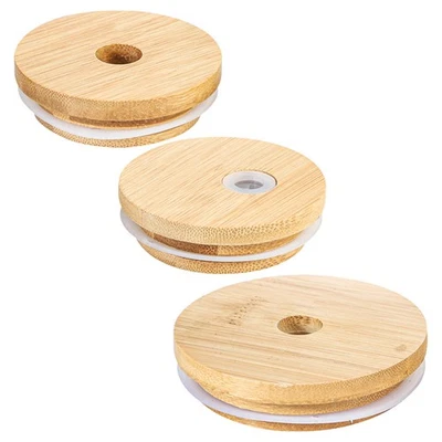 3pcs Mason Flaschenflasche luftdicht mit Löchern Kaffeetasse Holzdeckel - Bild 1 von 4
