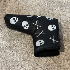 Black & White with Skull & Bone Embroidery Golf Blade Putter Head Cover Stunning