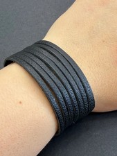 Genuine Boho 1" Black Leather Snap Cuff Bracelet