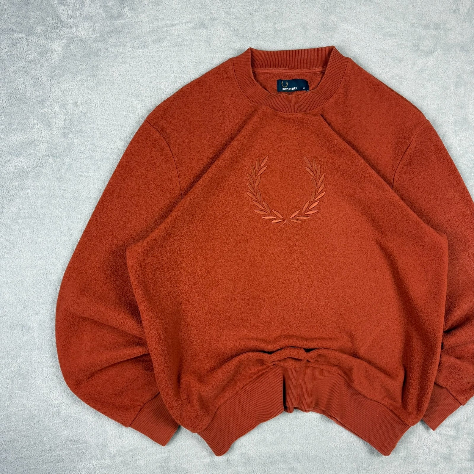 Vintage Fred Perry Red Rust Laurel Wreath Fleece Oversized Medium Sweatshirt image 2