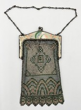 Whiting Davis Co 1920s Art Deco Flapper Enameled Mesh Chain Purse