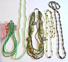 Green beaded necklaces. multi-strand. gemstone. glass, plastic. Beautiful!