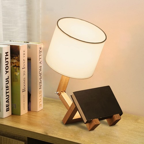 Cute Desk Lamp, Unique Table Lamp,Wooden Bedside Table Lamps Fun Quirky Robot... - Bild 7 von 9