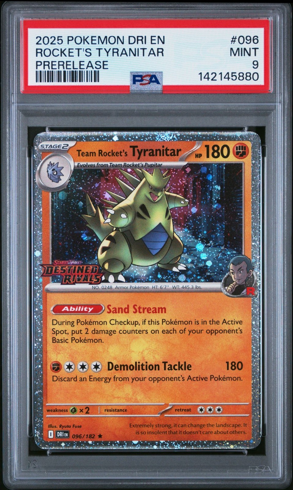 2025 Pokemon Destined Rivals Rocket's Tyranitar Prerelease #096 PSA 9 MINT