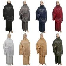 New Africa Women Abaya Set Fashion Muslim Lace Hot Dirll With Hijabs Suit Robe