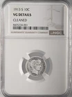 1913-S 10C BARBER SILVER DIME SAN FRANCISCO NGC VG DETAILS "CLEANED" 8405234-001