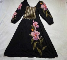 XS Farm Rio x Anthropologie Floral long-sleeve midi dress in black