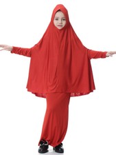 Muslim Kids Girls Hijab Prayer Dress Set Abaya Kaftan Islamic Arab Robe Ramadan