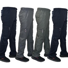 Mens Lightweight Elasticated Cargo Combat Cotton Work Pants Trousers Bottoms