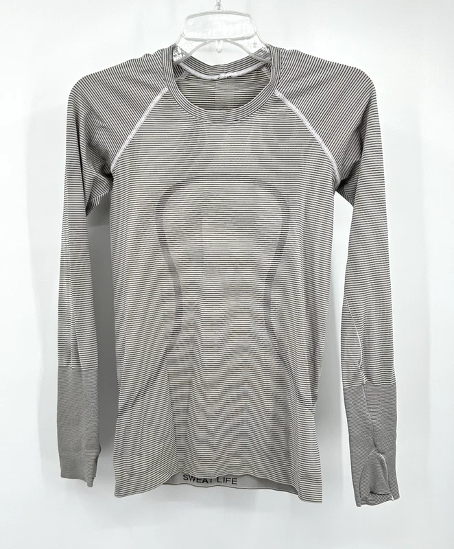 lululemon long sleeve swiftly tech yoga workout gym striped crewneck shirt