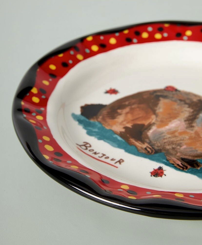 NEW ANTHROPOLOGIE DINNER PLATE BONJOUR EASTER BUNNY RABBIT LAPIN