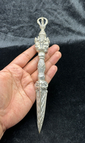 Rare Vintage Buddhism Tibetan Silver Mahakala Dorje Vajra Phurpa Faqi Dagger - Picture 3 of 10