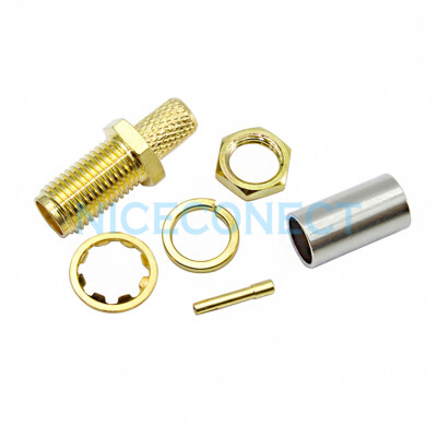 20x SMA Female Jack Crimp Bulkhead Nut Straight RF Connector For LMR200 Cable