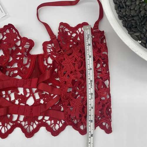 Dreamgirl Venezia set bustier e gonna in pizzo ricamati in rubino piccolo NUOVO - Foto 3 di 8