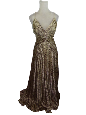 Ronny Bodarth women's size M Cheetah Print Crinkle Evening Gown Prom Open  Back | eBay