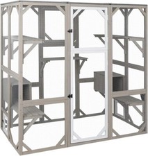 PetsCosset Outdoor Catio Cat Enclosures Wooden Cat House with Multi Platforms