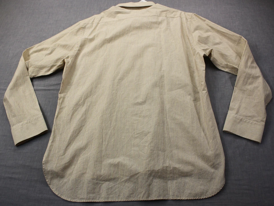 Camisa Billy Reid Para Hombres Beige Rayas Lino Algodón Calce Ajustado LS Botón Nueva con Etiquetas 2XL $195 Foto 3 de 4