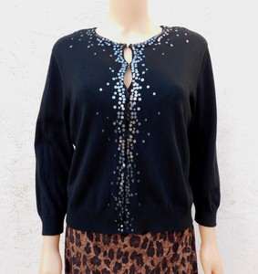 Isaac-Mizrahi-Black-Cardigan-Sweater-Sequined-XL-L
