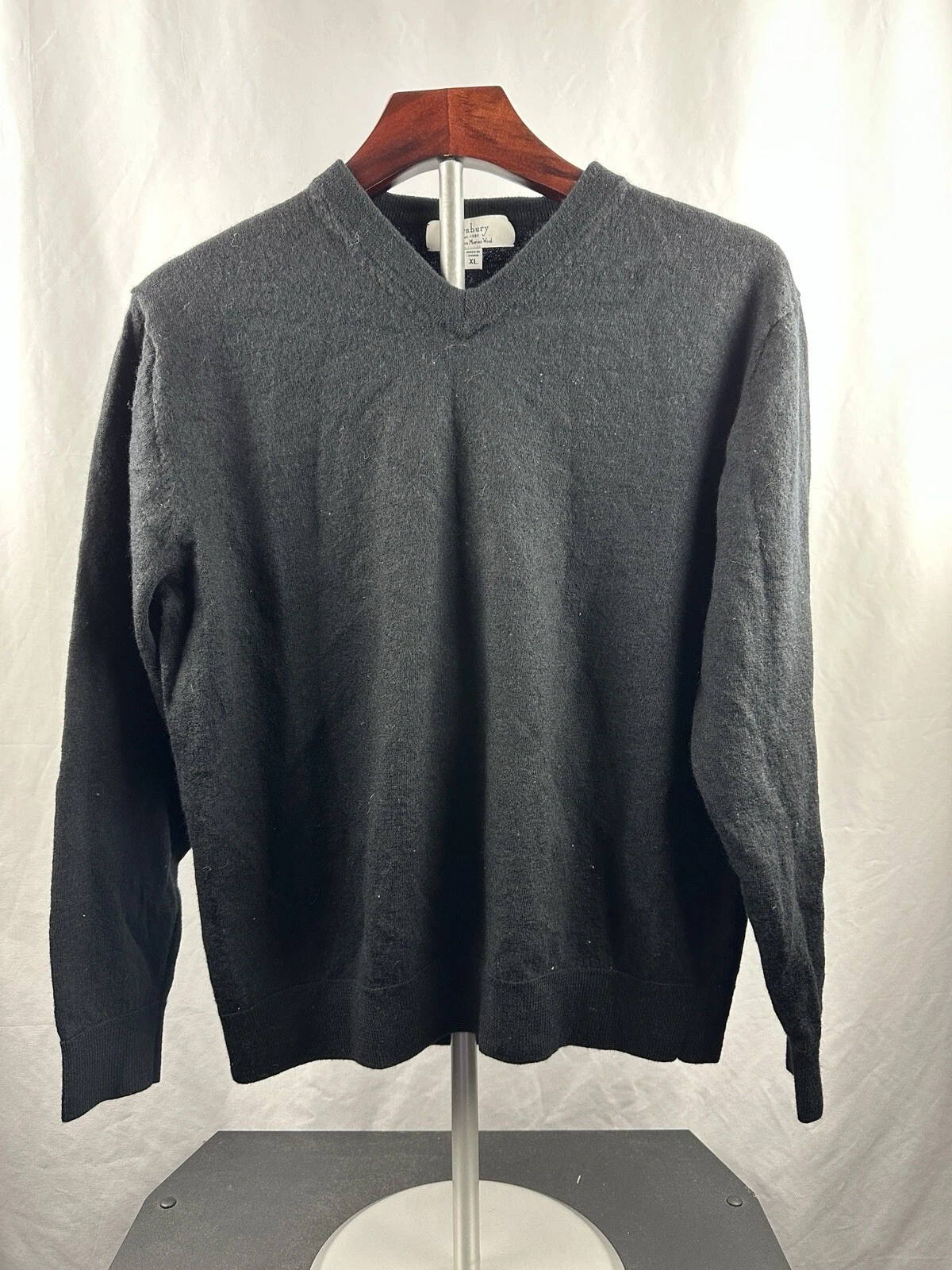 TURNBURY Men's Extra Fine Merino Wool V-Neck Sweater Gray Size XL