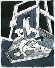 MINERS Underground WORKERS; ORIGINAL Abstract Expressionist MIXED-MEDIA Painting