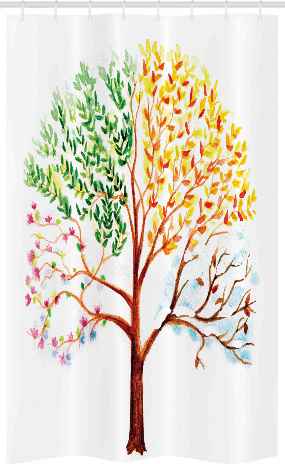 Winterwald-Duschvorhang – Baum, Schnee, Roter Vogel, 178x178 Cm, Polyester