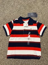 Tommy Hilfiger Boy Short Sleeve Striped Polo Shirt White/Blue/Orange Size 3T New