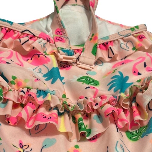 Girls' 12-18M One-Piece Swimsuit - Pink Flamingo Print - Ruffle Detail - Picture 5 of 7