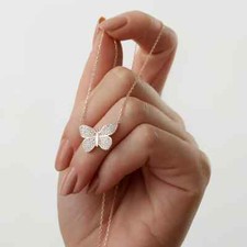 1.50Ct Round Cut Lab-Created Diamond Butterfly Pendant 14K White Gold Plated