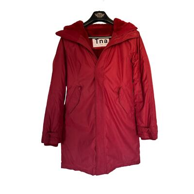 TNA Aritzia Summit Parka Premium Goose Down Jacket Rust Red Hooded Size Small