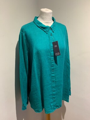 BNWT Marks & Spencer linen blouse shirt top 24 NEW classic green summer spring