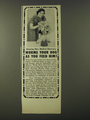 1956 Pulvex Worm Caps Ad - Amazing new medical discovery worms your dog