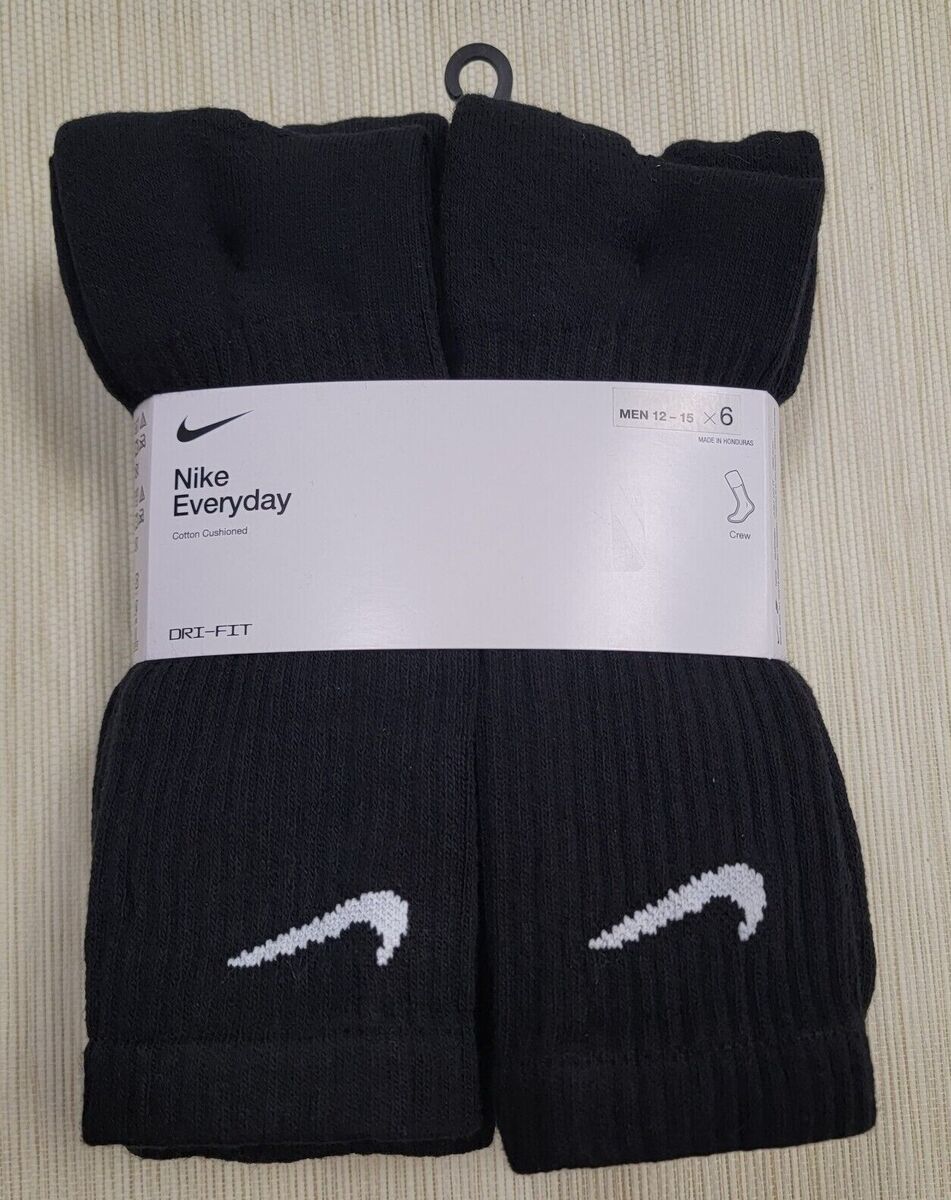 Nike Dri-Fit Cotton Cushioned Crew Socks 1, 3 or 6 PAIRS WHITE, BLACK M. L.  XL