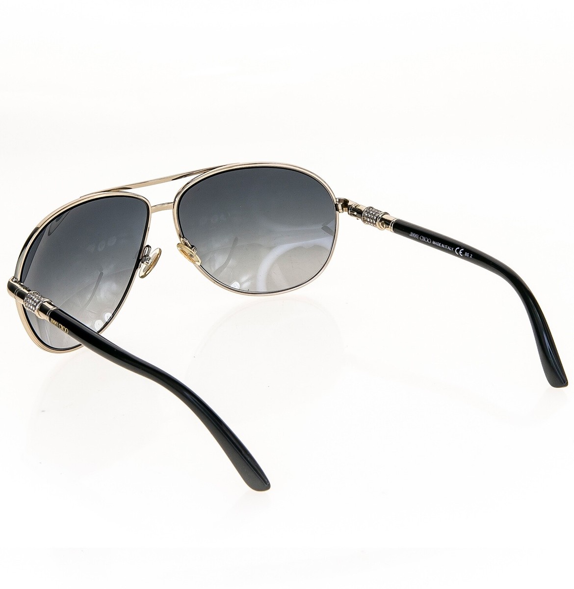JIMMY CHOO WALDE Pale Gold Aviator Pilot Black Metal Jewel