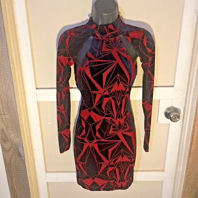 LIP SERVICE Gothic Renaissance Red & Black Dress Slinky off the Shoulder Sexy XS
