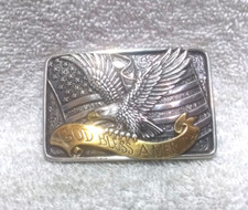Nocona Silver Flying Eagle On USA Flag God Bless America Buckle Great Shape