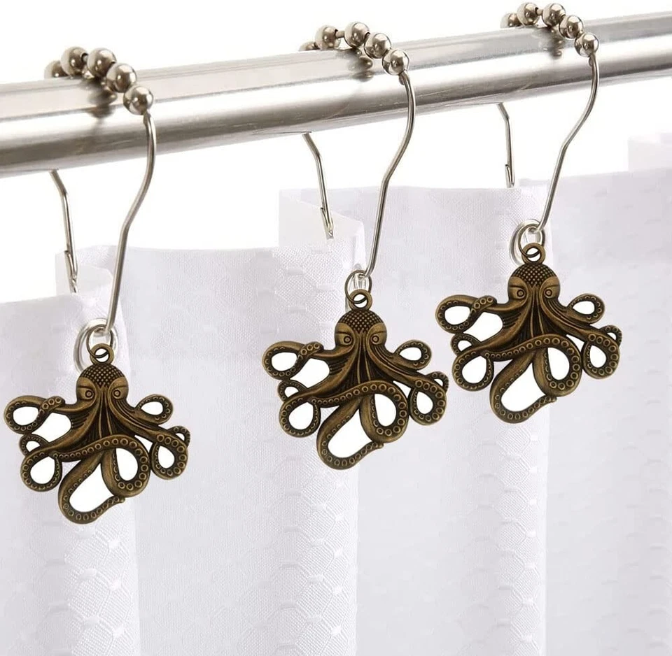 ZILucky 12 件套章鱼浴帘钩装饰戒指浴室青铜 — 第 2/4 张图片