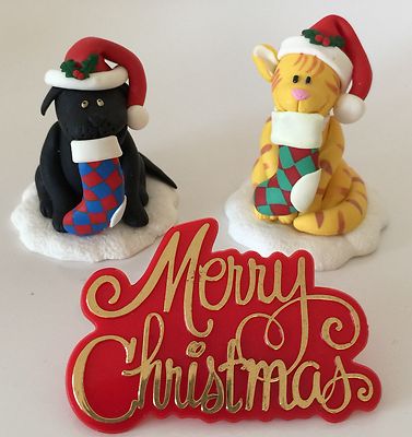 WEIHNACHTEN HUND und KATZE festlich TORTENAUFLEGER SET TONTEIG TISCHDEKO Xmas