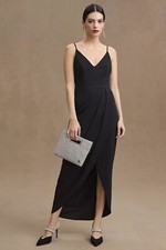 Anthropologie BHLDN Lyra Wrap Cocktail Midi Dress, Size 0, Black, Bridesmaid