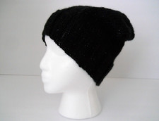 Hand Knitted Black Silver Sparkle Hat Ski Cap Beanie Adult Size